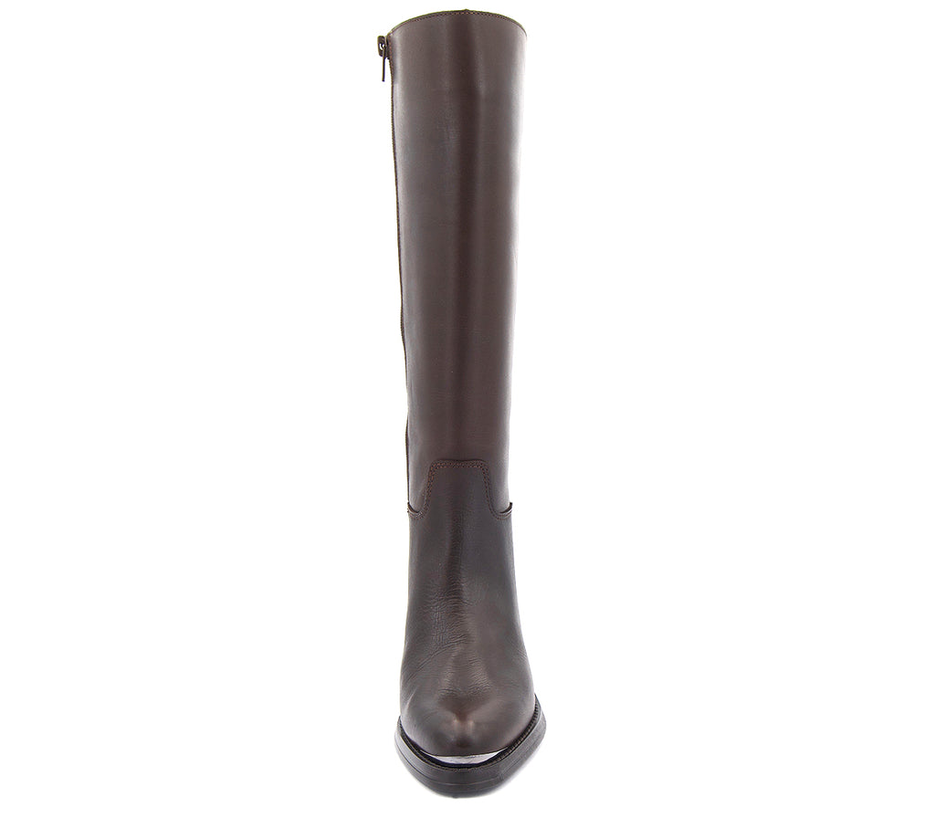5245 BOTA PIEL MARRON TACÓN ANCHO