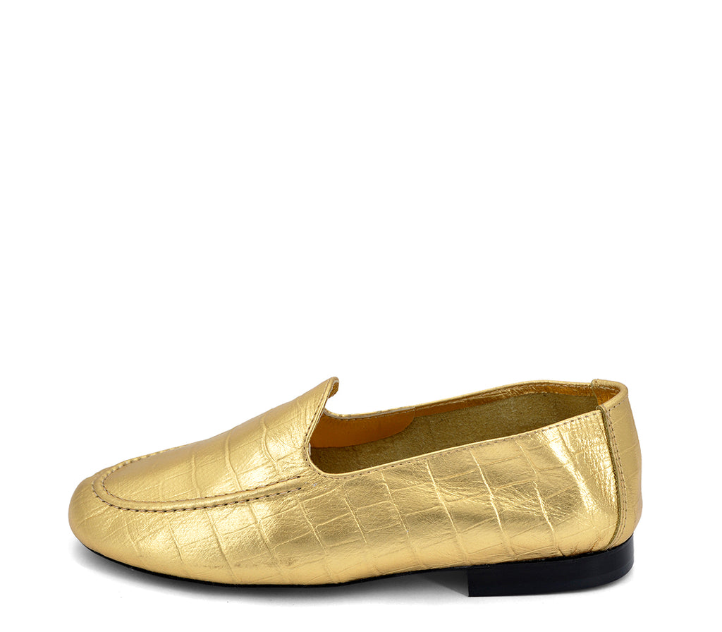 528 MOCASÍN PIEL PASTILLA COCODRILO DORADO