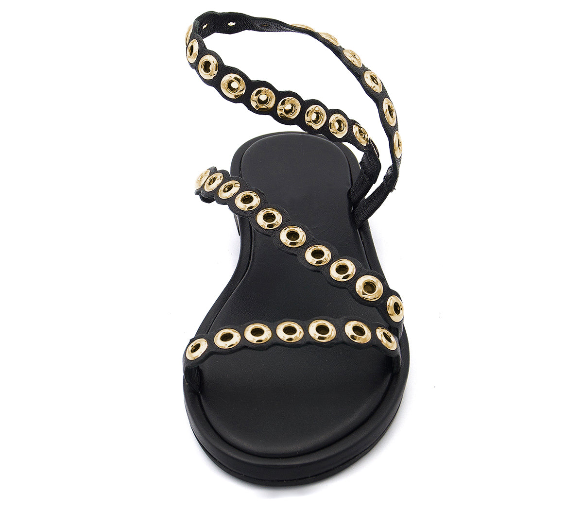 OBALINA SANDALIA PIEL NEGRA TACHAS REDONDAS