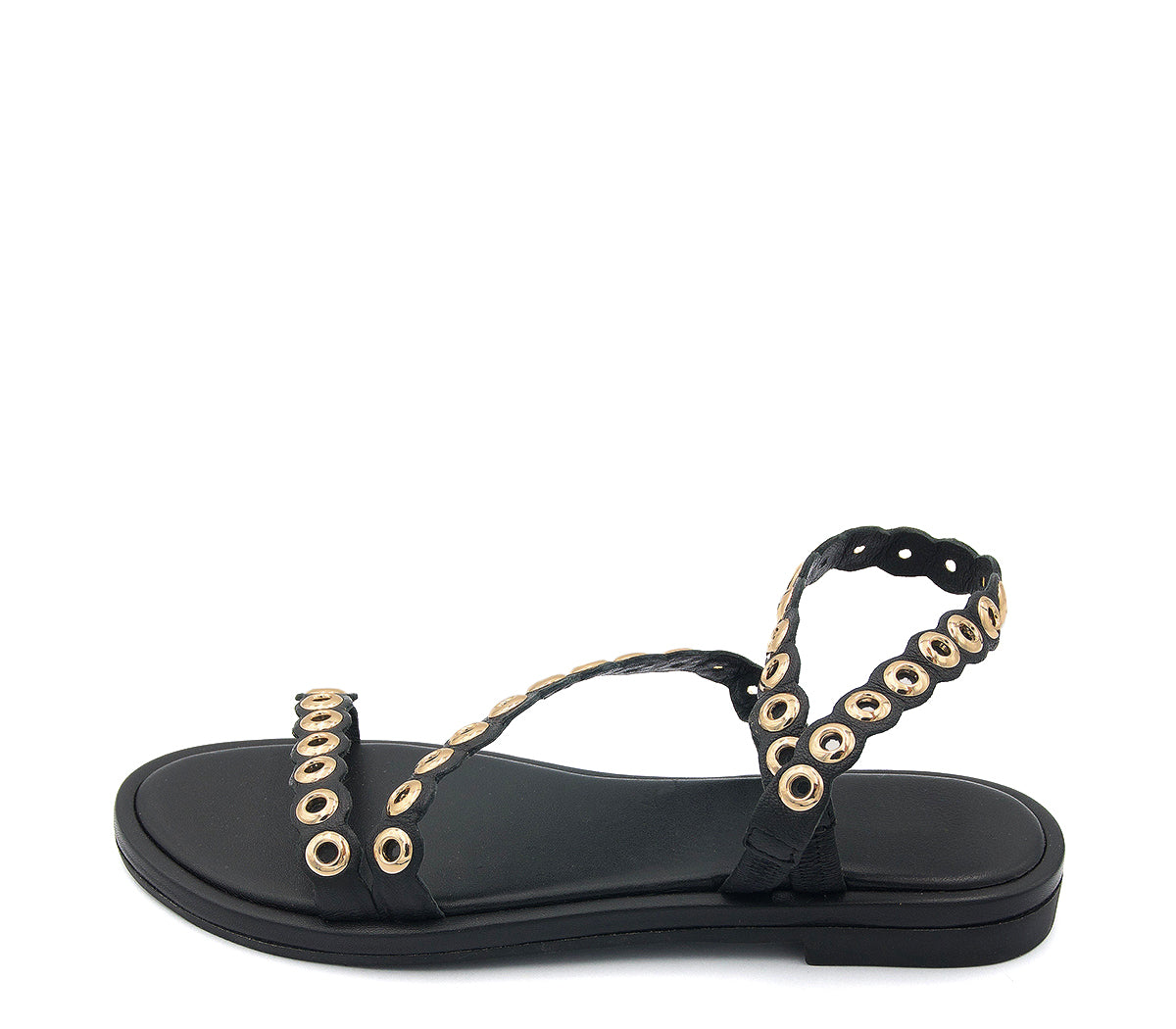 OBALINA SANDALIA PIEL NEGRA TACHAS REDONDAS