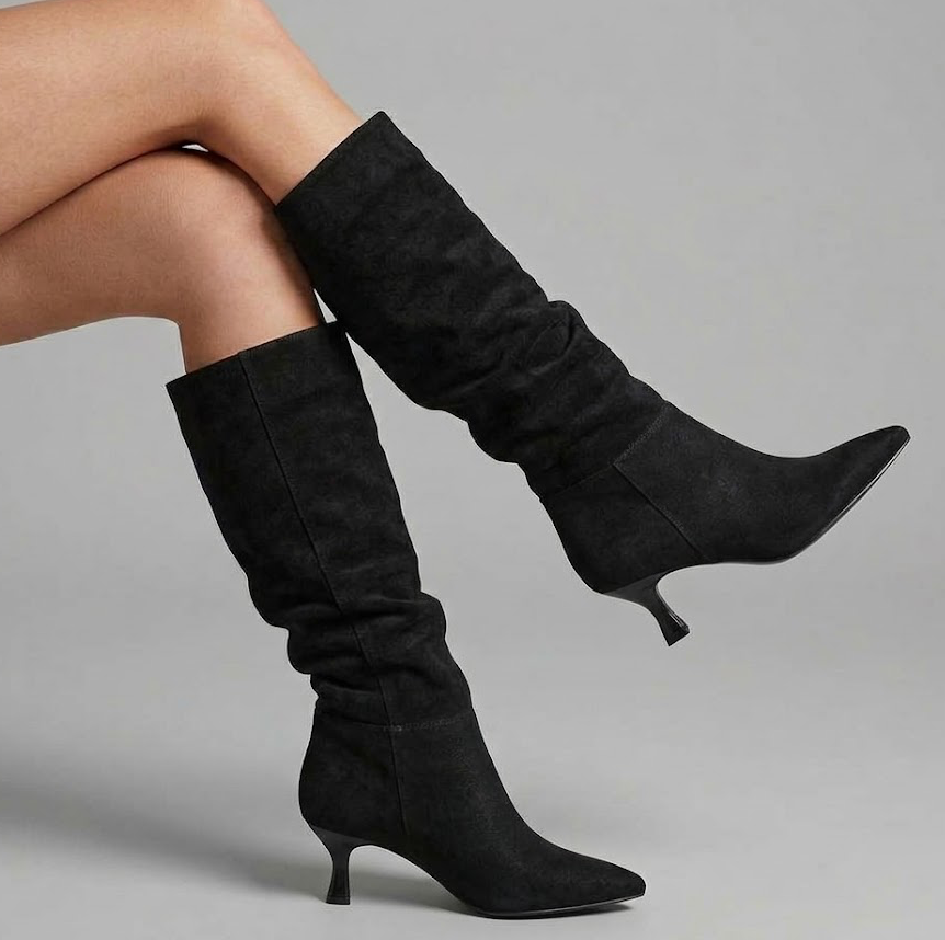A7613 BOTA TACÓN FRUNCIDA SERRAJE NEGRO