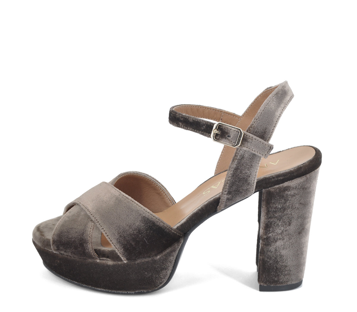 A3124 SANDALIA TACÓN TERCIOPELO TAUPE
