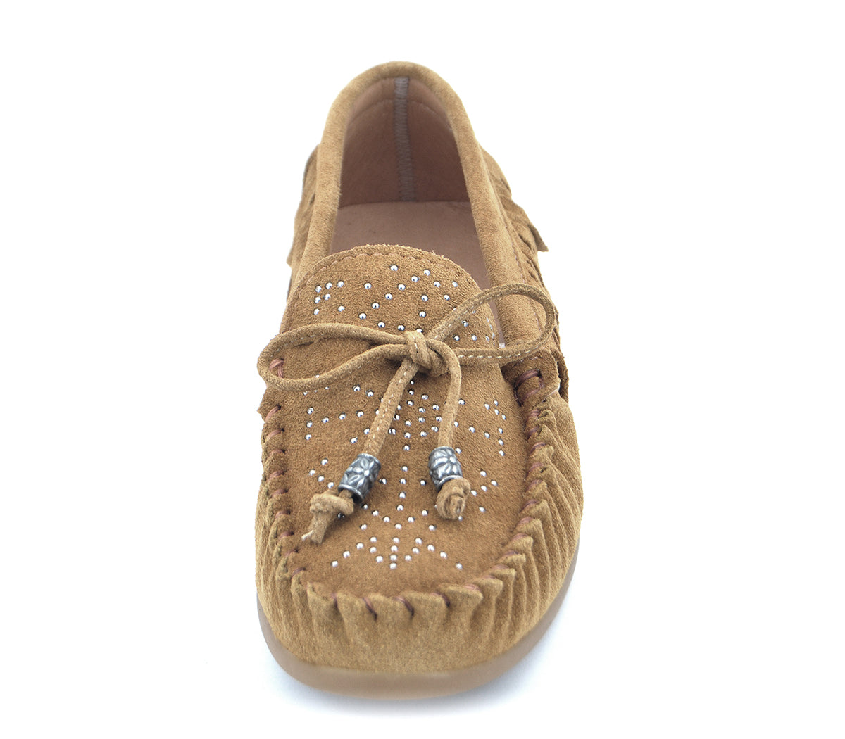 A7767 MOCASÍN SERRAJE FLECOS Y TACHAS CAMEL – Andreas BCN