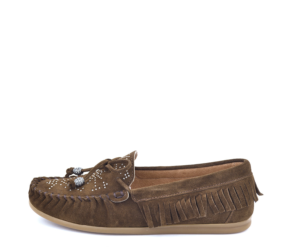 A7767 MOCASÍN SERRAJE FLECOS Y TACHAS MARRÓN