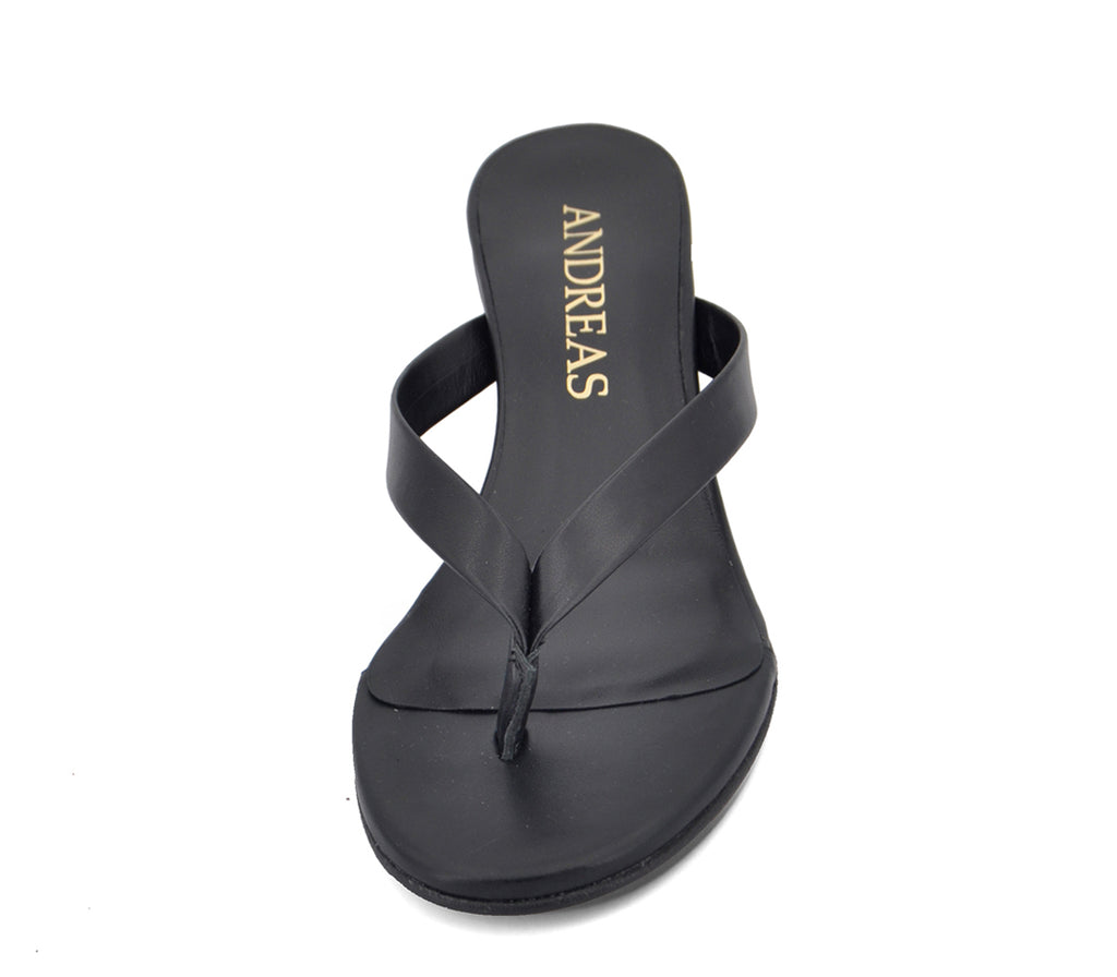 A7838 BLACK LEATHER WEDGE SANDAL