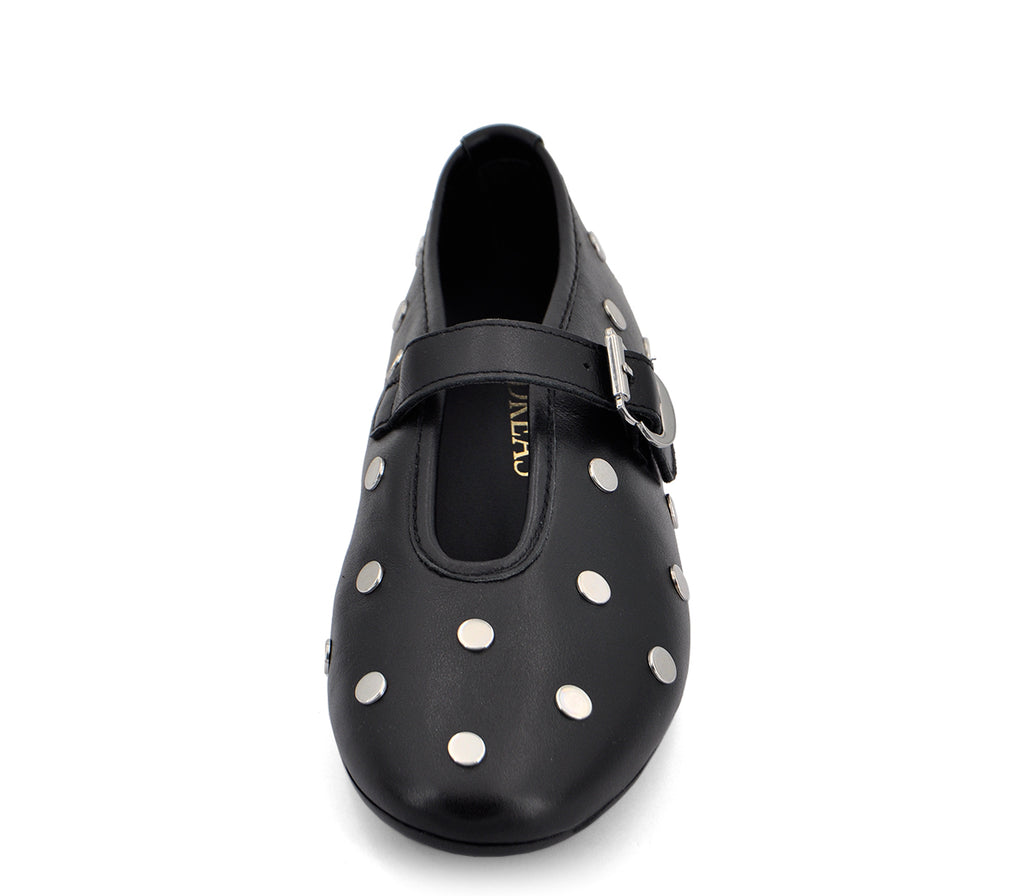 A7969 BAILARINA PIEL NEGRA CON TACHAS PLATA