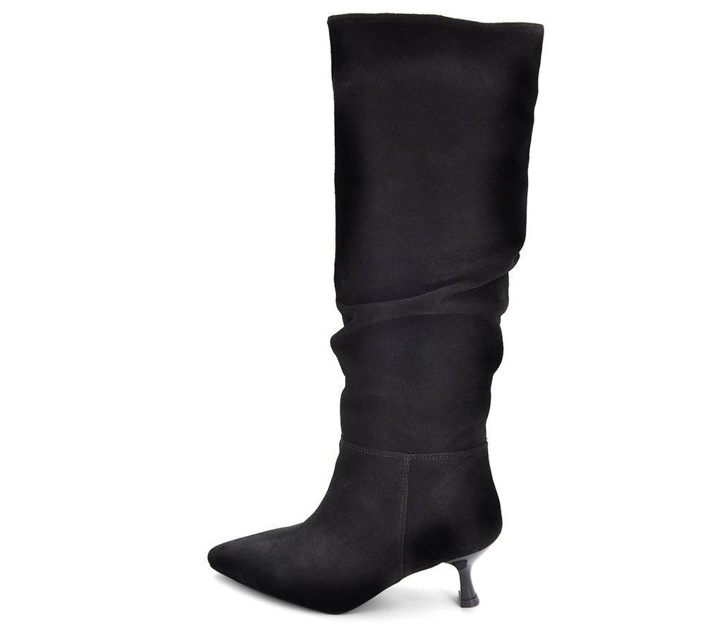 A7613 BOTA TACÓN FRUNCIDA SERRAJE NEGRO