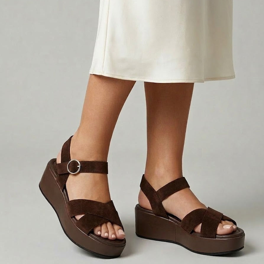 F-19 SANDALIA PLATAFORMA SERRAJE MARRÓN