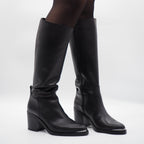 5245 BOTA PIEL NEGRA TACÓN ANCHO