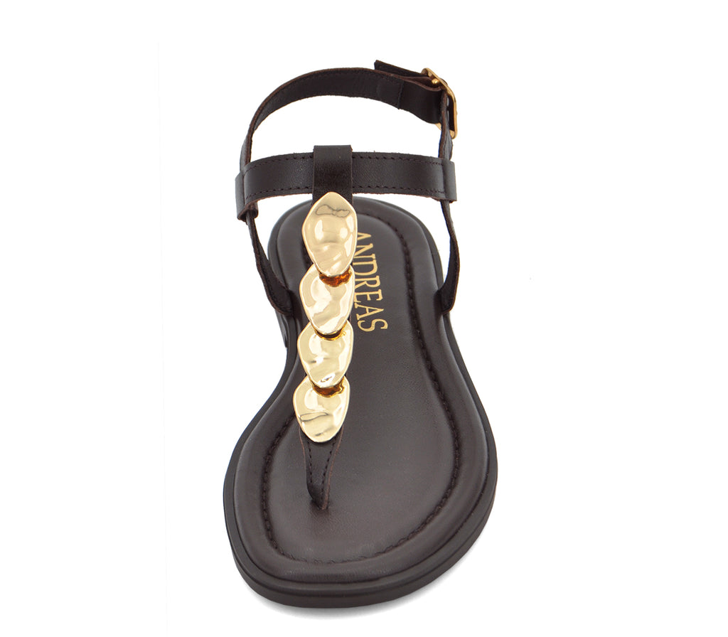 S-12 SANDALIA MARRÓN PIEZAS DORADAS