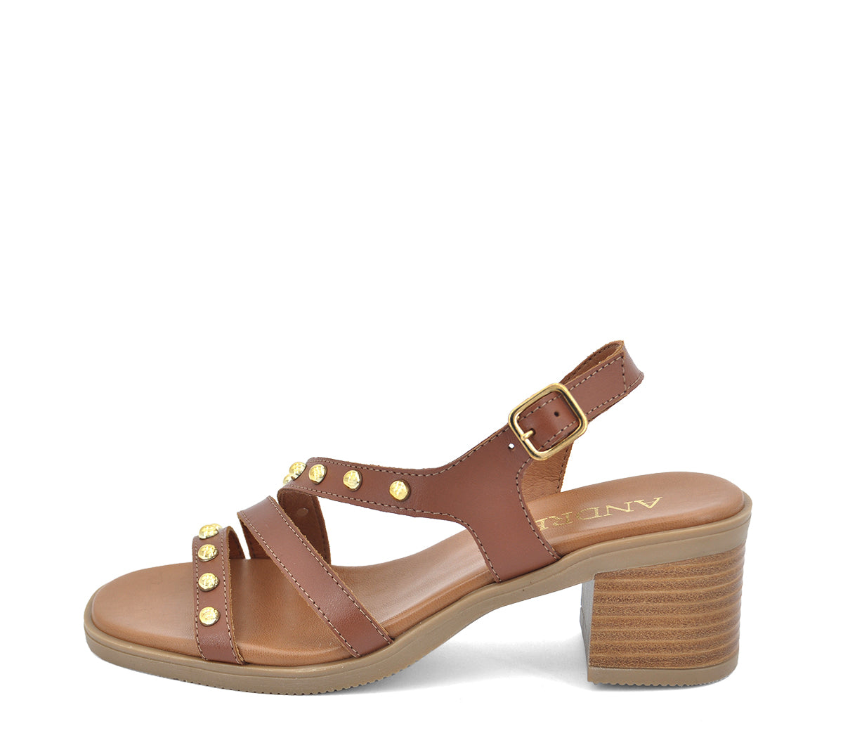 S-3 SANDALIA TACÓN PIEL CUERO TACHAS REDONDAS