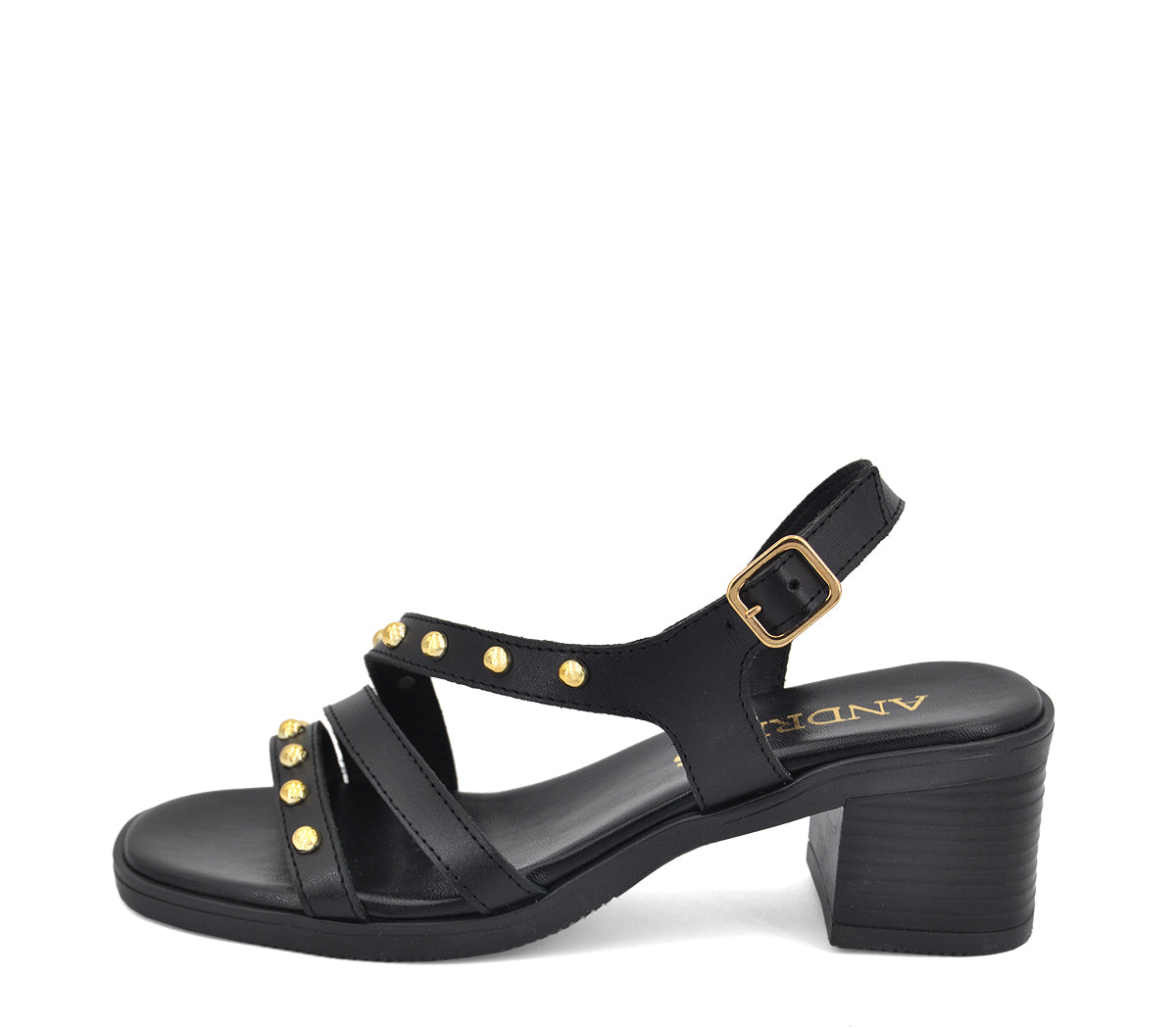 S-3 SANDALIA TACÓN PIEL NEGRA TACHAS REDONDAS