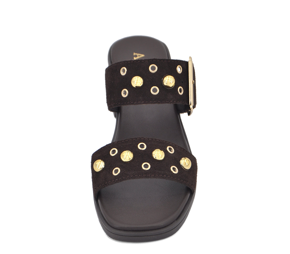 S-5 SANDALIA SERRAJE MARRÓN TACHAS DORADAS