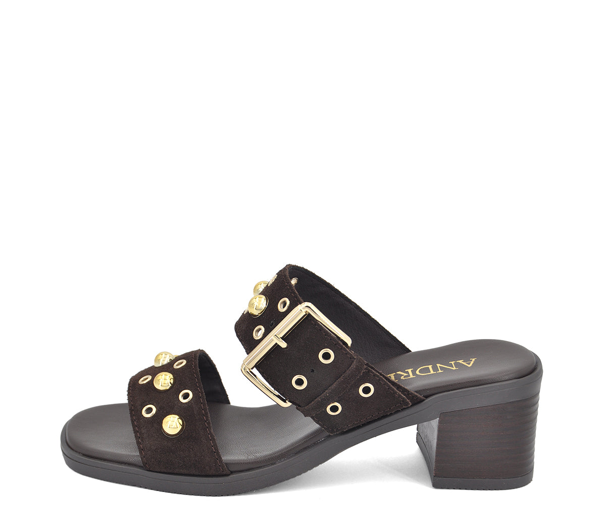 S-5 SANDALIA SERRAJE MARRÓN TACHAS DORADAS