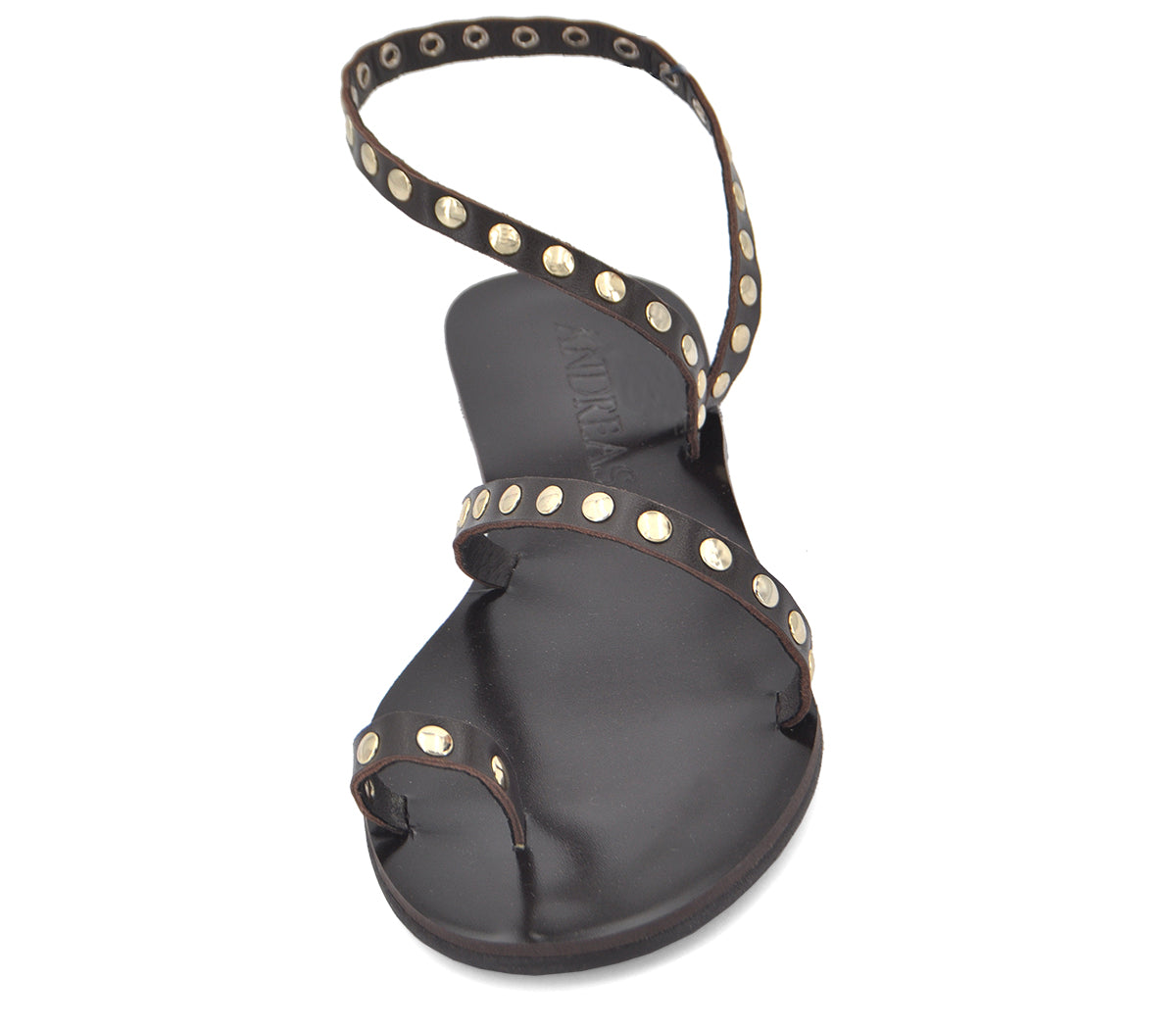 S-7 SANDALIA GRIEGA PIEL MARRÓN TACHAS