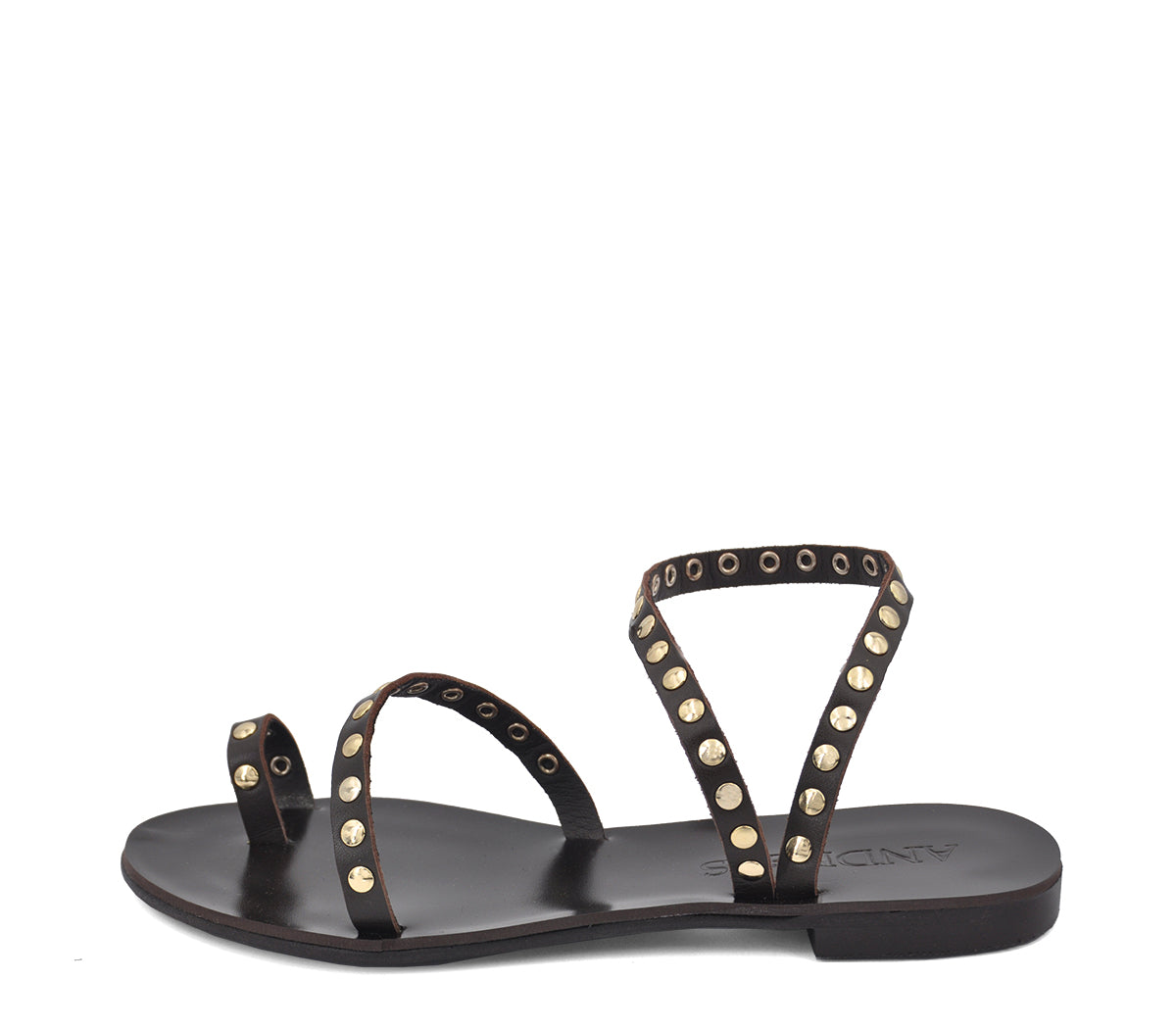 S-7 SANDALIA GRIEGA PIEL MARRÓN TACHAS