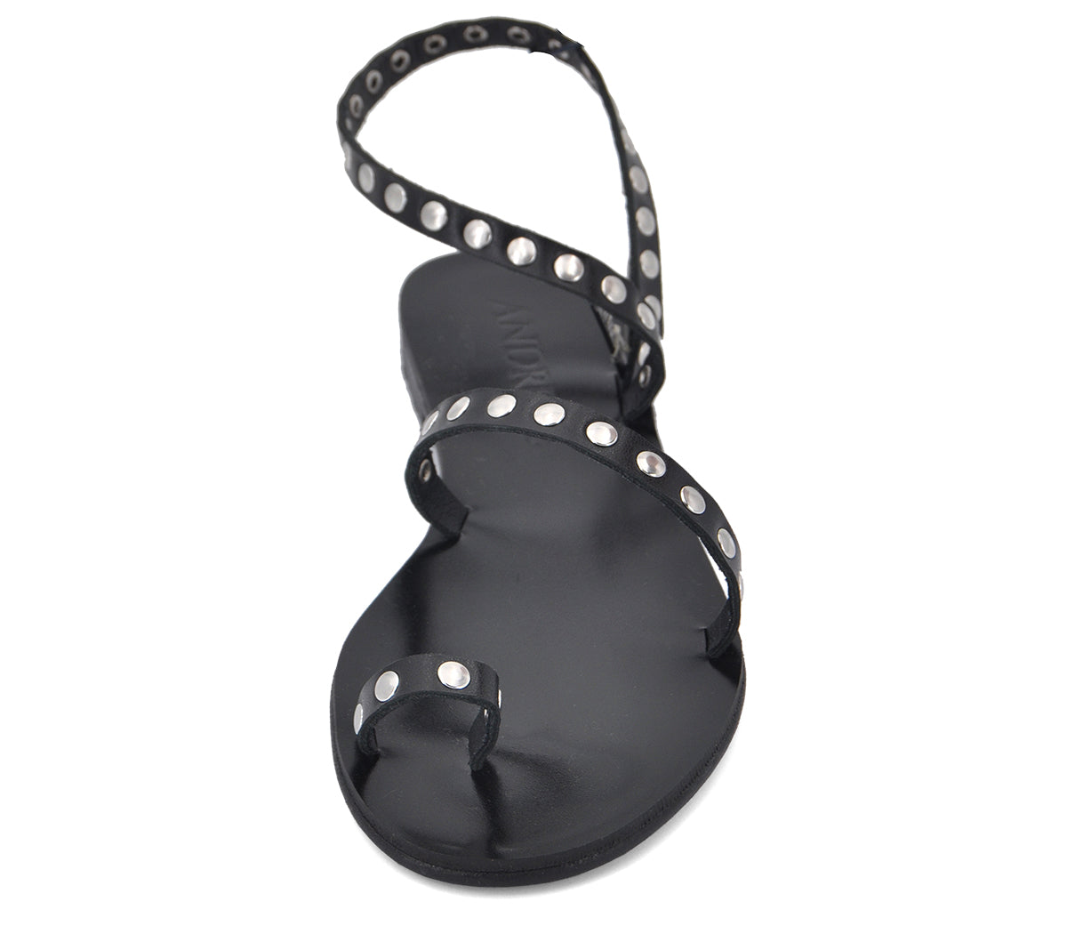 S-7 SANDALIA GRIEGA PIEL NEGRA TACHAS PLATA