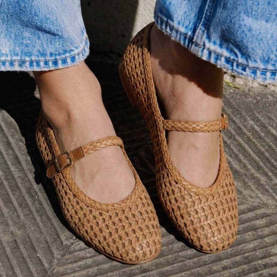 5551 BAILARINA EFECTO TRENZADO CUERO